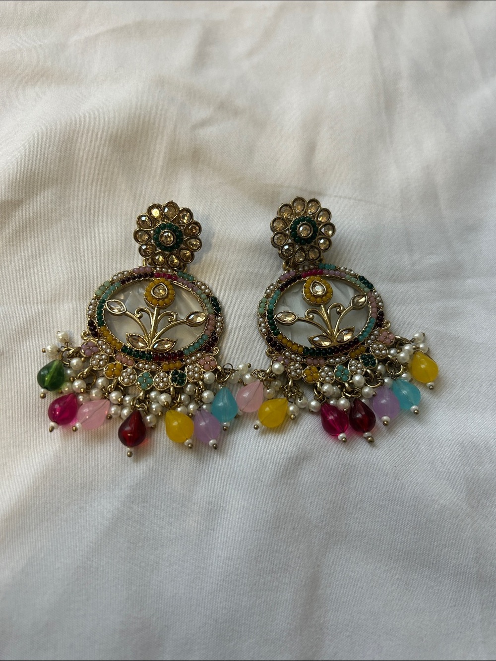 Multi color Earrings, beads tiny pearls details costume jewlry